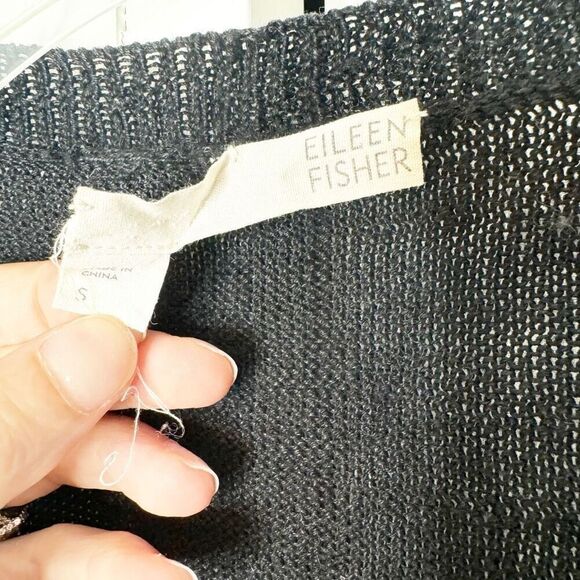 Eileen Fisher Black Open Front Linen 1/2 Sleeve Cardigan Sweater Women’s Size S - Picture 4 of 6